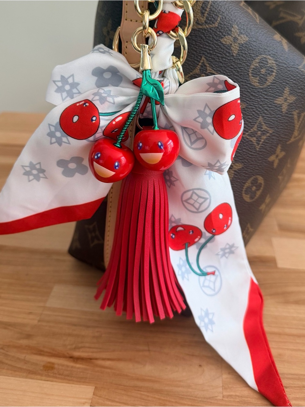Red Cherry Bag Charm and Scarf